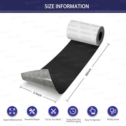Besezx Leather Repair Patch Tape Kit, Self Adhesive Leather Repair for Furniture, Couch, Sofa, Car Seats,Office Chair,Vinyl Repair Kit.3.1inx60in - color: Black, size: 3.1 in x 60 in