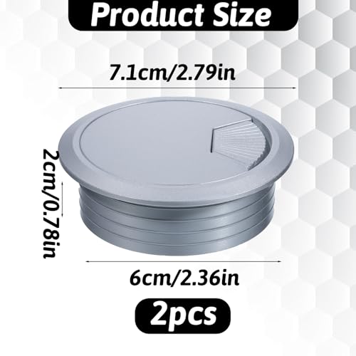 2 Pack Silver Desk Hole Grommet 2 Inch Plastic Desk Wire Cord Cable Grommets Detachable Desks Cords Cover Pass Through Grommets Organizer for Through Computer Home & Office Table Cable