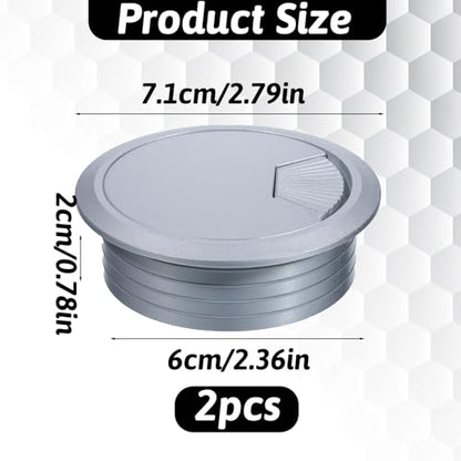 2 Pack Silver Desk Hole Grommet 2 Inch Plastic Desk Wire Cord Cable Grommets Detachable Desks Cords Cover Pass Through Grommets Organizer for Through Computer Home & Office Table Cable