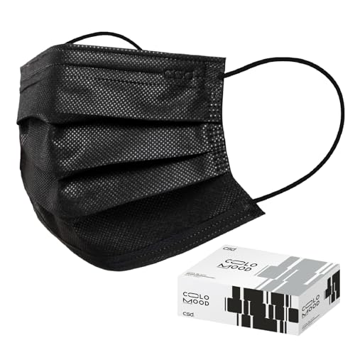 CSD Colo 30 Pcs Black Disposable Face Masks, 3 Ply Adult Mask with Elastic Ear Loop, Nose Bridge Clip, Breathable Comfortable Mask Great for Indoor, Outdoors Use (Cool Black) - color: Black