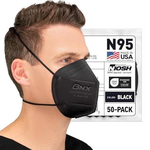 AccuMed BNX N95 Mask Black NIOSH Certified MADE IN USA Particulate Respirator Protective Face Mask (50-Pack, Approval Number TC-84A-9315 / Model H95B) Black - color: 50-pack Black