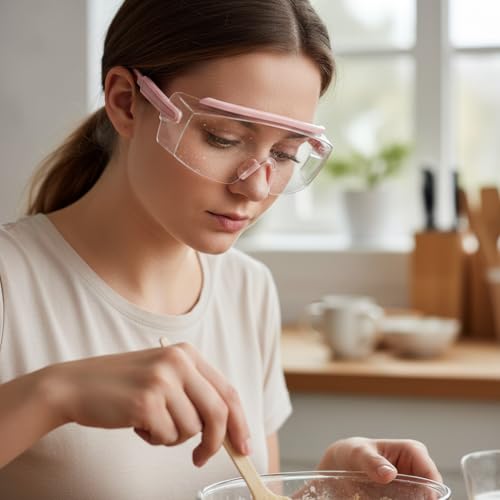 UKNOW Safety Goggles Over Glasses, Anti Fog Safety Glasses with Clear Wraparound Lens, ANSI Z87.1 Protective Eyewear - color: Melon Pink