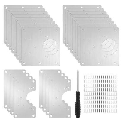 24Pcs Cabinet Hinge Repair Plate, Multi-Hole Design Fits Most Hinges, Stainless Steel Hinge Repair Kit with Screws&Screwdriver for Kitchen Cabinet & Cupboard Doors