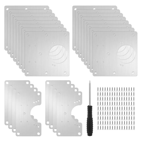 24Pcs Cabinet Hinge Repair Plate, Multi-Hole Design Fits Most Hinges, Stainless Steel Hinge Repair Kit with Screws&Screwdriver for Kitchen Cabinet & Cupboard Doors