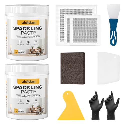 Drywall Repair Kit, 12.2oz Wall Patch Repair Kit, Spackle Wall Repair with Wall Patches/Sanding Sponge/Putty Knife/Scrapers/Gloves, Wall Surface Hole Fill Quick and Easy Solution (2 Pack)