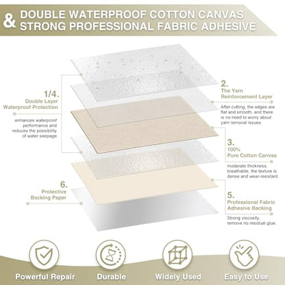 Gheeidau Canvas Repair Tape 4×70 Inch Waterproof Self-Adhesive Fabric Repair Patch for Repairing Boat Covers,Tents,Patio Umbrellas,Car Seats,Luggage,Sofas.(Light Beige) - color: Light Beige