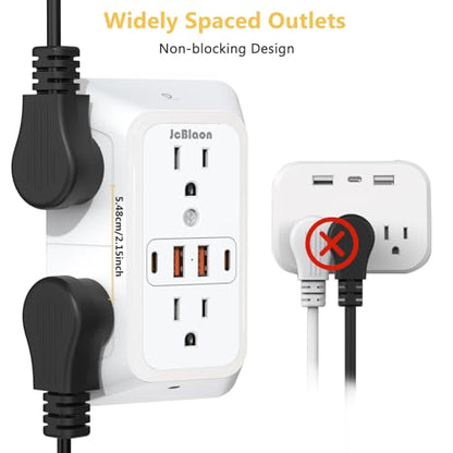 Wall Outlet Extender with Night Light, Power Plug Adapter Multi Plug Outlet Surge Protector with 4 USB Charging Ports (2 USB C), Adapter Spaced Outlets for Home Travel Office - color: White with Night Light