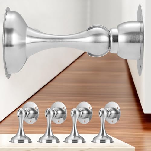 4 Pack Magnetic Door Stop No Drilling Door Stop with 3D Adhesive Tapes Keep Door Open Door Stainless Steel Screws for Stronger Mount (Silver) - color: Silver, size: 4 Pack