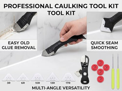 4 Pack Empty Caulking Sealant Tubes - 10 Oz Capacity Each, with 3-in-1 Silicone Scraper, 5 Caps, 2 Nozzle Cleaners, Multifunctional Cutter for Standard Caulking Guns