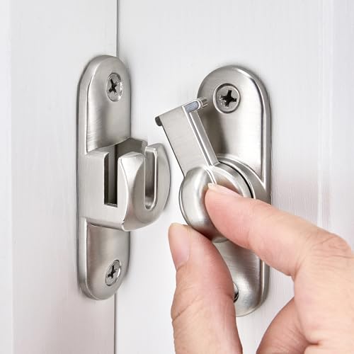 INIRET Silvery Barn Door Latches,90/180 Degree Gate Lock,Flip Gate Latches Hardware,Zinc Alloy Right Angle Door Lock Latch,Door Security Sliding Door Latch Lock for Cabinets,Bathroom - color: Silvery