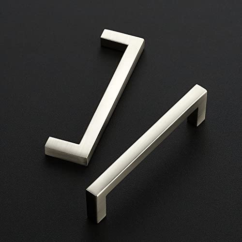 Ravinte 10 Pack Solid 3-3/4 Inch Center to Center Slim Square Bar Drawer Handles Cabinet Hardware - Brushed Nickel Kitchen Pulls - size: 3-3/4" Hole Center