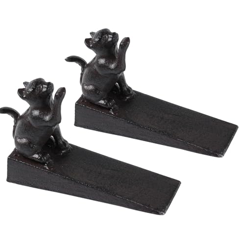 Adorable Cat Door Stopper Heavy Duty Cast Iron Door Stop for Secure Door Holding Non Slip Decorative Door Stoppers for Home Bedroom Office (Black 2Pcs)