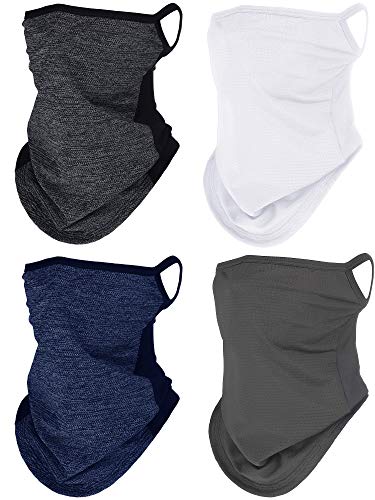 SATINIOR 4 Pcs Neck Gaiter with Ear Loops Neck Covers Bandana Cloth Face Gaiter Mask for Men Women Summer Non Slip Headwear - color: Black, White, Navy Blue, Grey