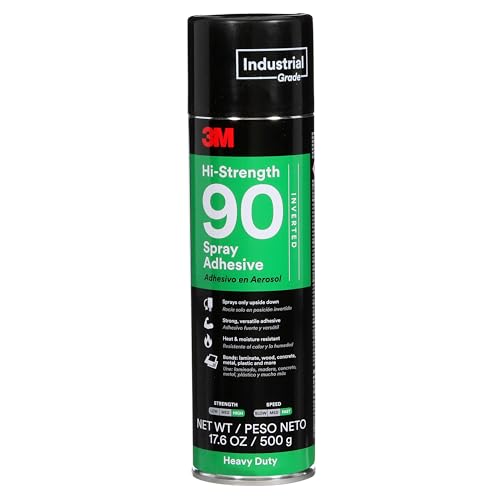 3M Hi-Strength 90 Spray Adhesive, Permanent, Bonds Laminate, Wood, Concrete, Metal, Plastic, Clear Glue, Net Wt 17.6 oz, Will Spray Upside Down Only - size: 24 fl oz (Net Wt 17.6 oz), style: Hi-Strength 90 - Inverted (Sprays Upside Down Only)