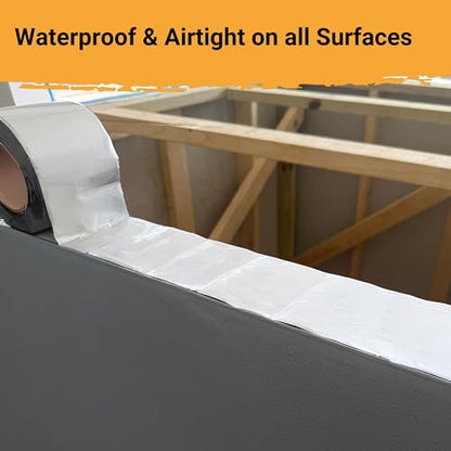 HSS Butyl Sealant Tape B1+ Silver, Waterproof butyl tape, Airtight & high UV-, Weather & Temperature Resistant, RV Repair, Roof Repair, Pipes, Boats, Vents, Wood - Silver, 4 inch x 50 feet