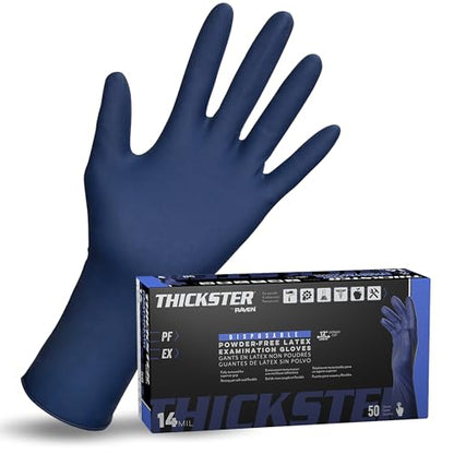 Thickster Powder-Free Exam Grade Latex Disposable Gloves. Size 2X-Large. Blue, 14 mil Thickness, 12" Length. Fully Textured for Superior Grip. Single Use. Pack of 50. (6605-20) - size: 2x-large (Pack of 50)
