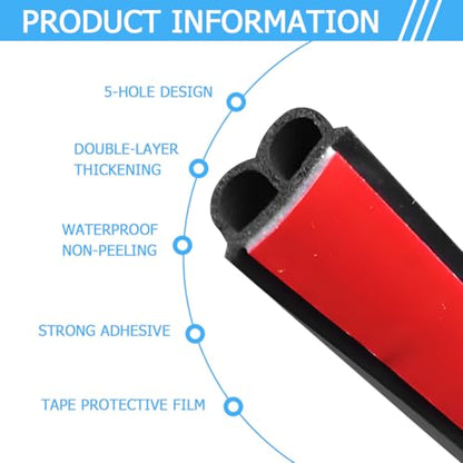 Double Layer Car Door Seal Strip, 32.8FT 2 Holes B Shape Rubber Soundproofing Vehicle Sealing Trim, Self Adhesive Edge Weatherstrip Protector, Universal Automotive Accessories