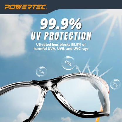 POWERTEC Safety Glasses ANSI Z87.1-2020, Clear Wraparound Protective Eyewear with Removable Foam Gasket, UV Protection for Construction, Woodworking & Jobsite Use (72317) - style: Safety Glasses