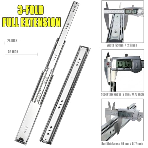 Heavy Duty Drawer Slides, 28 Inch, 300 lb Load Capacity, Side Mount, Full Extension, Ball Bearing, Locking Rails, Pair - size: 28 Inch, style: W 53 MM : 300 LB