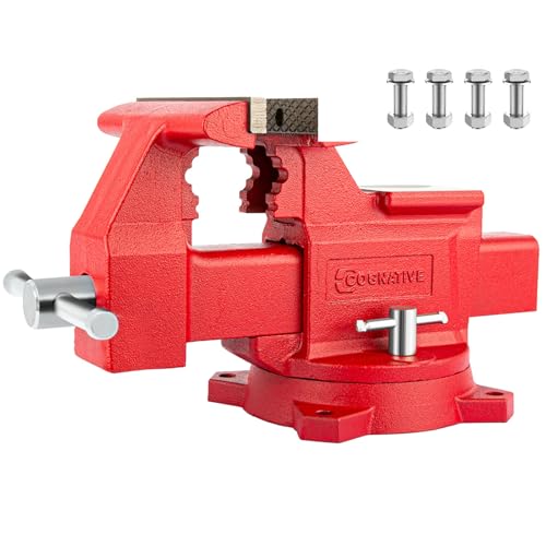 6.5" Heavy-Duty Bench Vise Ductile Iron Bench Vise 360° Swivel Bench Vice with Anvil, Red - size: 6.5-inch