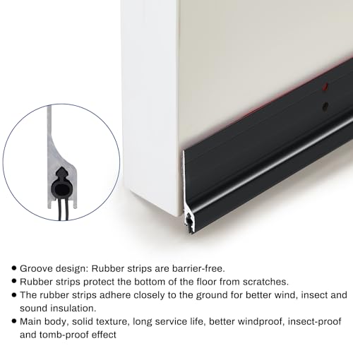 Gisafai 4 Pcs 36'' Metal Door Draft Stopper, Aluminum Door Sweep Mouse Stopper Mice Seal Strip, Noise Blocker Sweep for Keep Rodents Pests Out, Enhanced Weather Sealing, Easy to Install (Black) - color: Black