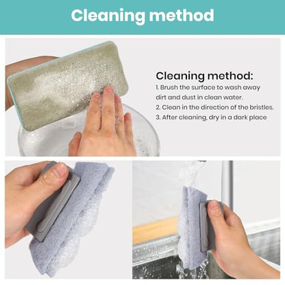 Window Screen Cleaner & Track Cleaning Kit – Mesh Screen Cleaning Brush + 3 Groove Brushes & 6 Replacement Cleaning Cloths – 14.8″ Detachable Long-Reach Handle, Wet & Dry Dual-Use