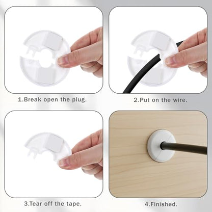 4 Pcs Cable Hole Cover, 2.76 Inch Wall Hole Cover with 0.68 Inch Inner Diameter, ABS Plastic Cables Grommets for Holes, White Cable Wall Protector for Ethernet & Wires