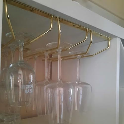 14-Inch Gold Wine Glass Rack, Under Cabinet Wine Glass Holder Stainless Steel Stemware Rack - Hanging Stemware Holder for Cabinet Kitchen Bar, Set of 2 - color: Gold, size: 14 Inch 2 Pack
