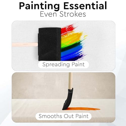 Vanitek 10 Piece Flat Flexible Poly Foam Bevel-Tipped Brush Set with Wooden Handles - Ideal for Applying Paint, Oil-Based Paints, Stain, Varnish, Enamel, Latex Paint, Smooth Surfaces, & Arts & Crafts
