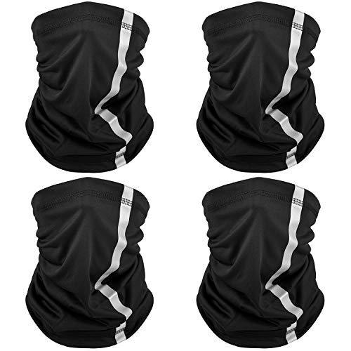 SATINIOR 4 Pcs Neck Gaiter Face Mask for Men Reflective Face Cover Scarf Summer UV Sun Protection Balaclava Bandana for Work - color: Black