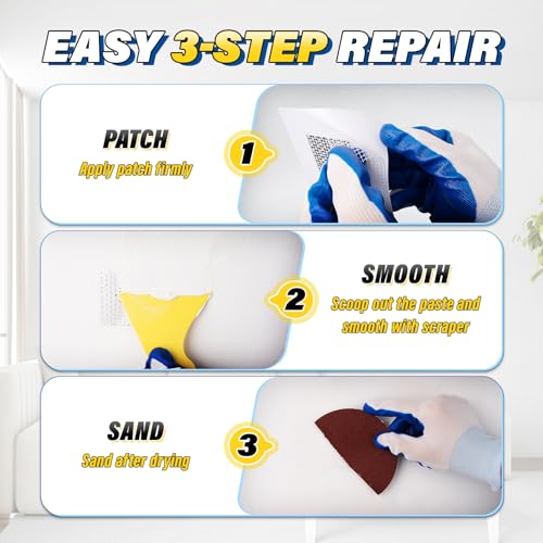 DIYSELF 16 Pieces Drywall Repair Kit Spackle Wall Repair Drywall Patch Kit Wall Patch Repair Kit Quick Easy Solution for Wall Hole Repair and Drywall Hole Filler - size: 16 Pack