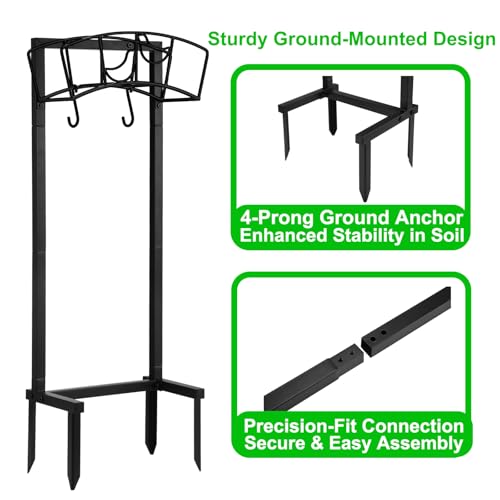 Mofesun Garden Hose Holder, Heavy Duty Metal Water Hose Holder 160-Feet Capacity, Detachable Freestanding Hose Hanger with 2 Tool Hooks, Garden Hose Storage Rack, Black