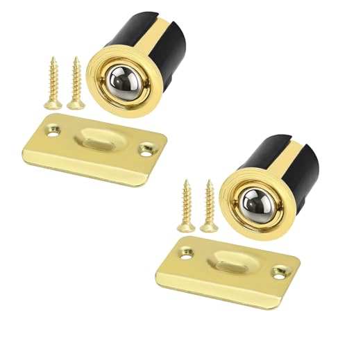 HOMOTEK 2 Pack Drive in Ball Catch with Strike Plate for Closet Doors, Bright Brass, 13/16 Inch x 1-1/8 Inchs,Die-cast, Adjustable Tension Ball - color: Gold, size: 2 Pack