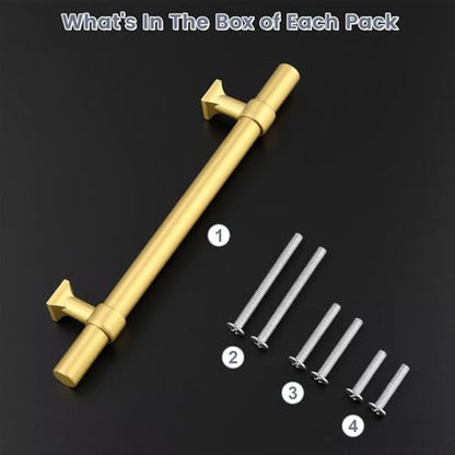 5Pack Hole Centers 5inch(128mm) Brushed Brass Cabinet Handles T Shaped Kitchen Cabinet Pulls Hardware Pull Handle for Cabinets Dressers 7.5inch Total Length - color: Brushed Brass, size: Hole Centers: 5inch