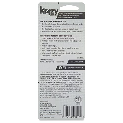 Krazy Glue KG58548R All-Purpose 0.07 Oz Super Glue Tube 2 Pack; Great for Everyday Household Repairs; Forms an Extra-Strong Bond on Wood, Rubber, Glass, Metal, Plastic and Ceramic 12 Pack - size: 12 Count