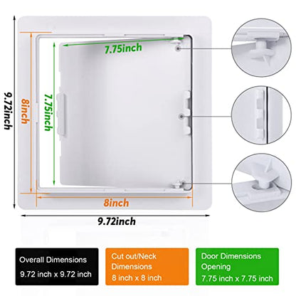Plumbing Access Panel for Drywall 8 x 8 Inch Plastic Access Door Removable Wall Access Panel Ceiling Reinforced Hinged Durable White - size: 8 x 8 Inch