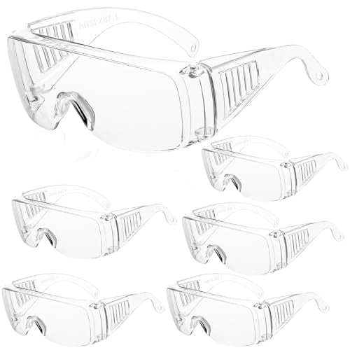 WFEANG Clear Safety Glasses bulk, Lightweight Protective Eyewear For Men Women, Over Goggles Impact Scratch Resistant - color: 6 Pack-clear