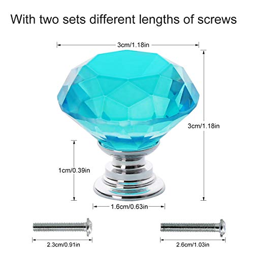 Akstore 10 Pcs Crystal Glass Cabinet Knobs 30mm Diamond Shape Drawer Kitchen Cabinets Dresser Cupboard Wardrobe Pulls Handles (Sky Blue) - color: Light Blue