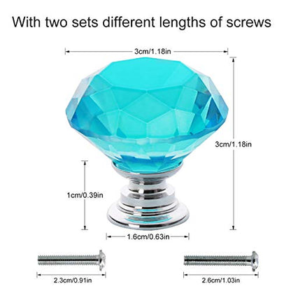 Akstore 10 Pcs Crystal Glass Cabinet Knobs 30mm Diamond Shape Drawer Kitchen Cabinets Dresser Cupboard Wardrobe Pulls Handles (Sky Blue) - color: Light Blue