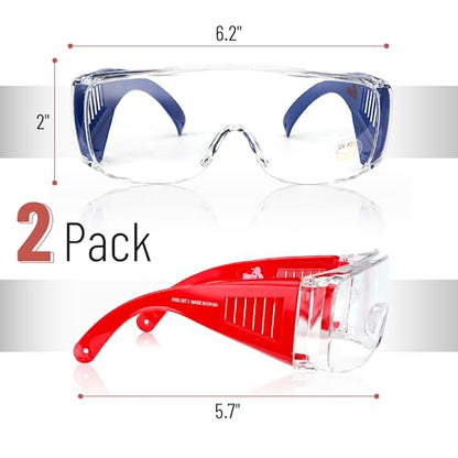 UNCO- Safety Goggles Over Glasses, Protective Goggles, Anti Fog, Work, Safety Glasses Over - color: Red and Navy Blue Handle, size: 2 Pack