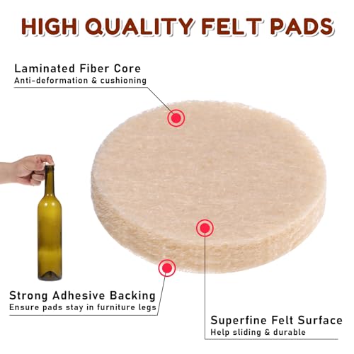 48Pcs Adhesive Felt Pads for Cabinet Doors 3/4" Thin Furniture Felt Pads for Chair Legs Small Felts Pad for Coasters Bottom Dots Round Foam Circles Cushion Dots for Hardwood Floors Vase
