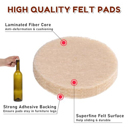 48Pcs Adhesive Felt Pads for Cabinet Doors 3/4" Thin Furniture Felt Pads for Chair Legs Small Felts Pad for Coasters Bottom Dots Round Foam Circles Cushion Dots for Hardwood Floors Vase
