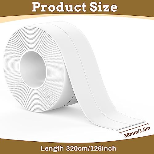 Fixmend White Caulk Tape Waterproof Self Adhesive, Toilet Caulking Sealant Tape, Bathtub Caulk Sealing Strip for Kitchen, Bathroom, Countertop, Sink, Floor Wall Edge Protector(1.5" x 10.5Ft)
