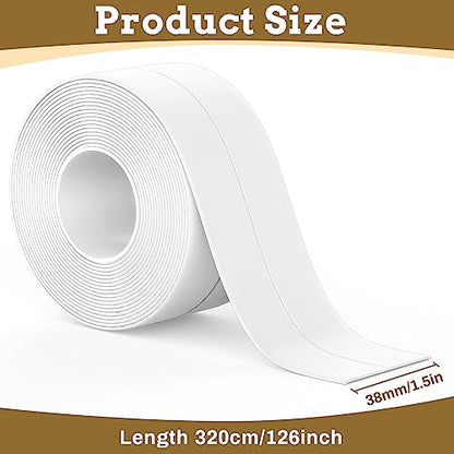Fixmend White Caulk Tape Waterproof Self Adhesive, Toilet Caulking Sealant Tape, Bathtub Caulk Sealing Strip for Kitchen, Bathroom, Countertop, Sink, Floor Wall Edge Protector(1.5" x 10.5Ft)