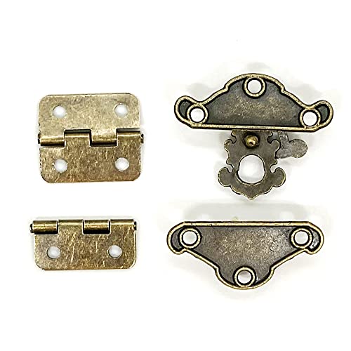 24Pcs Jewelry Box Hinges 12Pcs Antique Latch Hook Hasp Small Box Hardware Decorative Wooden Box Hinges and Latches with Screws DIY for Wood Gift Chest Box Wine Box Storage Box, Bronze Engraved