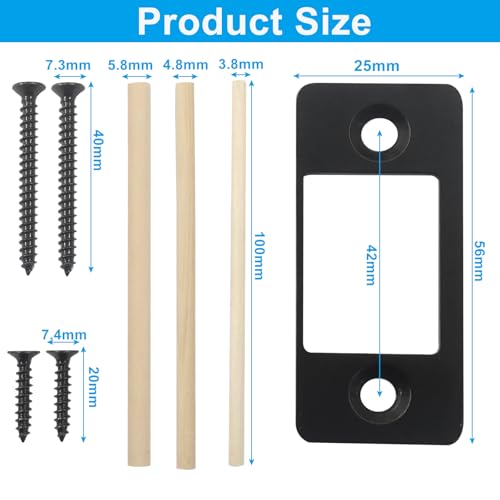 1 Pack Deadbolt Restorer Strike Plate - Heavy Duty Stainless Steel Lock Repair Kit with Wood Dowel Strips & 4 Screws, Fix Misalignment/Jamming for Home, Office, Apartment (Black) - color: Black