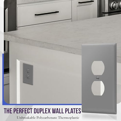 ENERLITES Duplex Receptacle Outlet Wall Plate, Jumbo Electrical Outlet Cover, Gloss Finish, Oversized 1-Gang 5.51" x 3.50", Polycarbonate Thermoplastic, 8821O-GY, Gray - color: Gray, size: Over-Size