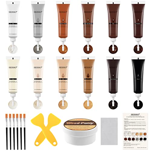 SEISSO Wood Furniture Repair Kit, Wood Putty Repair Fillers, Hardwood Laminate Floor Repair Kit, Restore Any Holes, Scratches, Cracks, Gouges for Wooden Floors, Cabinet, Cherry, Walnut - color: 12 + 1 Colors