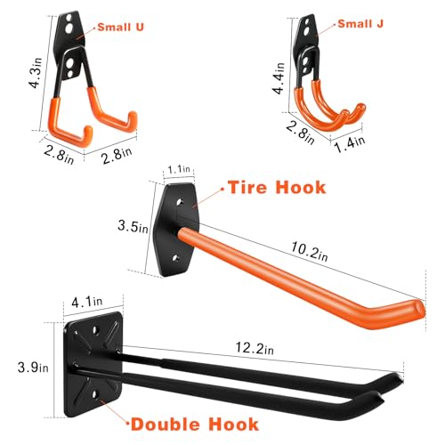 20 Pack Garage Storage Hooks Heavy Duty, Steel Bike Hook for Garage Organization, Utility Wall Mount Hooks with Anti-Slip Coating for Hanging Ladder, Ropes, Bike, Outdoor, Garden and Power Tool - size: 20pcs - Black