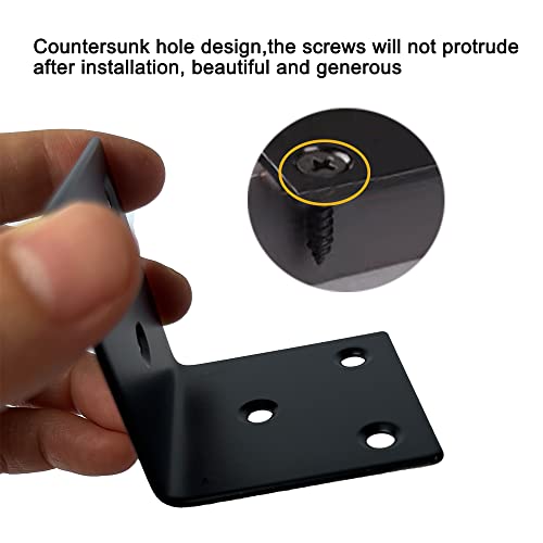 20PCS Corner Brace 2 X 2 Inch Stainless Steel L Bracket Heavy Duty Black Large Corner Bracket Joint Right Angle Brackets 90 Degree Corner Fastener for Wood Furniture Cabinet Drawer Bed Chair - size: 2"x2"